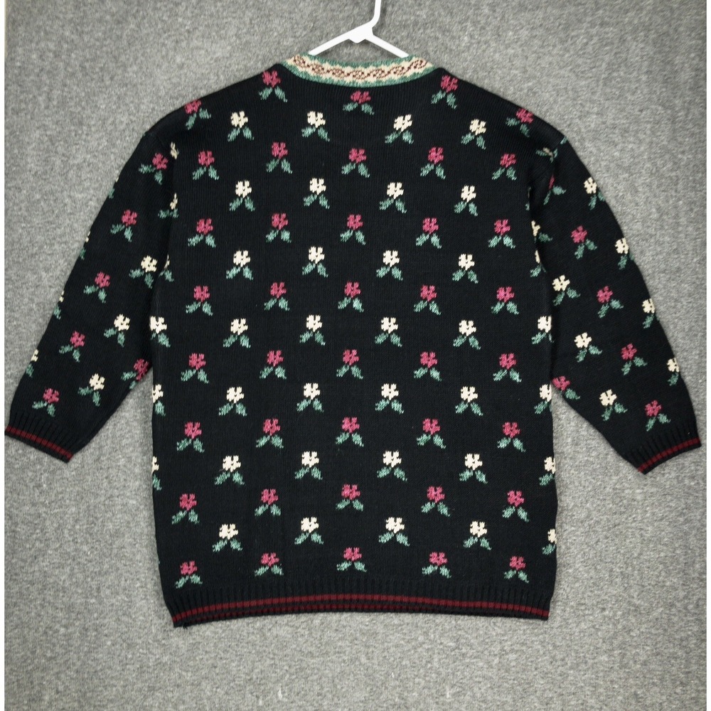 Vintage Private Eyes Sweater Black Floral Tunic Women's Size XL Cottagecore 80s - Picture 11 of 11
